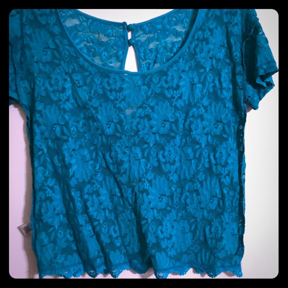 Turquoise lace crop top